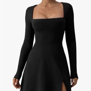 Black Dress with Square Neck and Long Sleeves